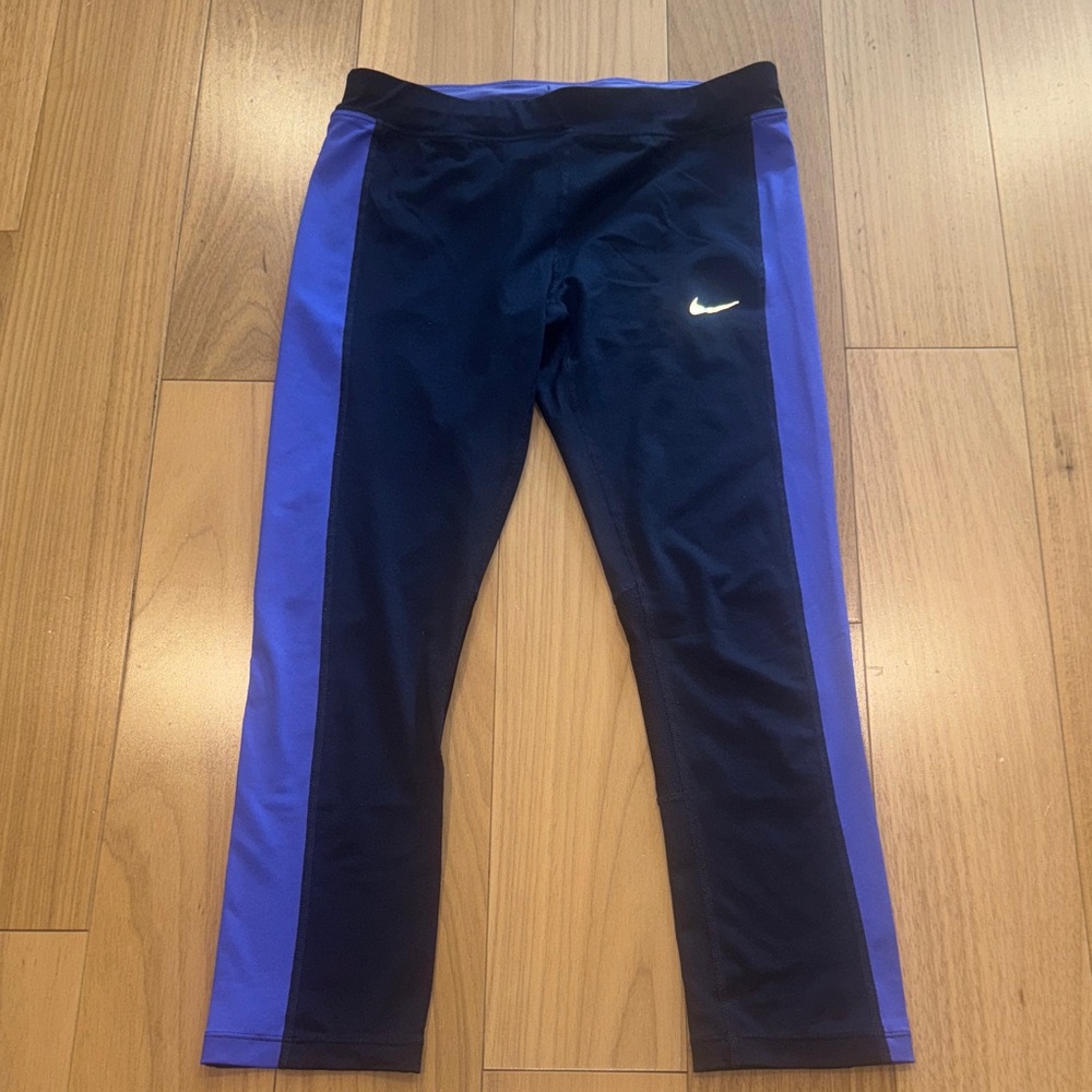Nike Blue Cropped Leggings with Purple Side Panels